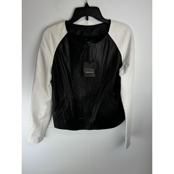 Trouvé $298 100% Leather Black And White Lined Zippered Jacket Size: Medium - Picture 2 of 6